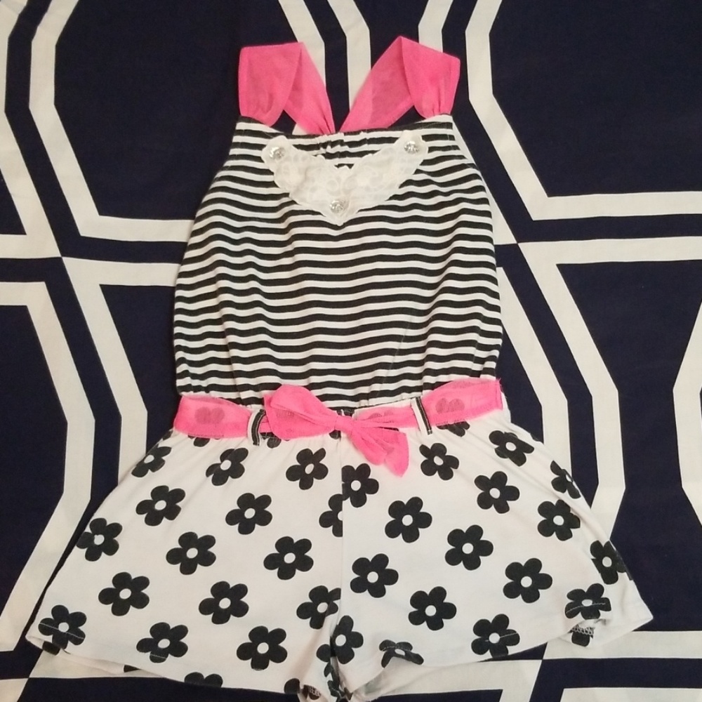 Girl's Black, White, and Pink Romper Size 5